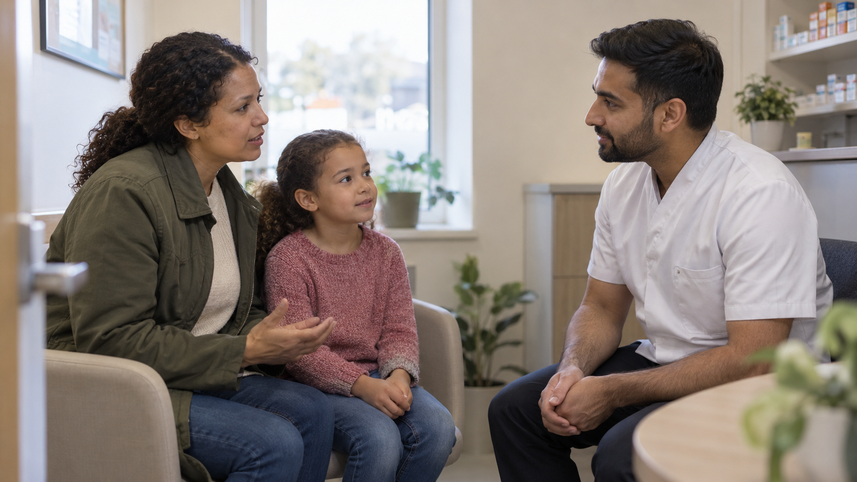 Pharmacist consulting a patient about a common illness under Pharmacy First in Wirral